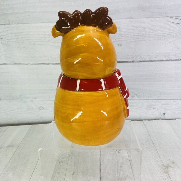 David's Cookies Christmas Reindeer Red Scarf Hand Painted 9.5" Cookie Jar Rare - Picture 3 of 12